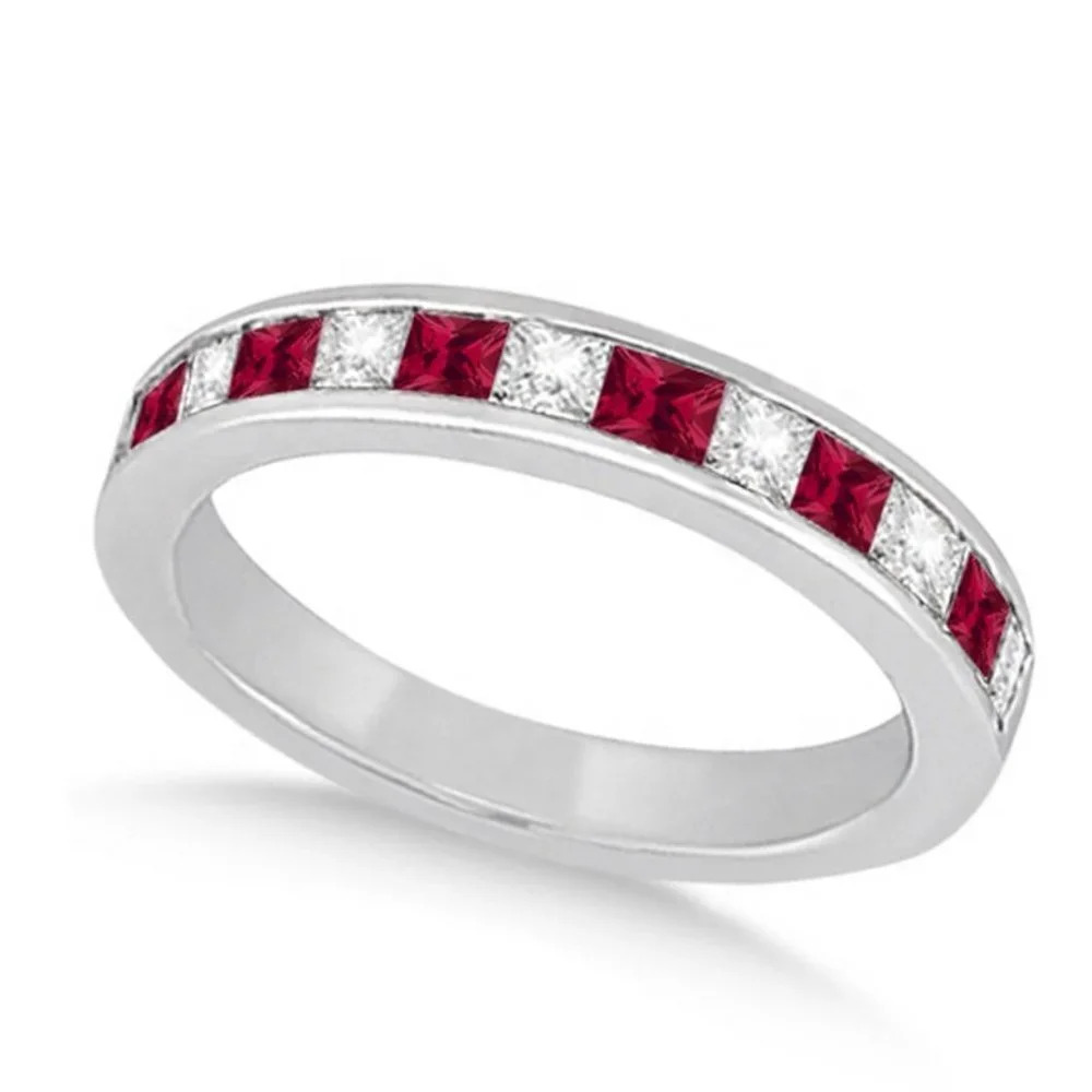 🍂 Attractive 925 Silver Plated Red Cubic Zirconia Couple Ring, FB16FA1083